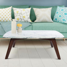 Load image into Gallery viewer, Faura 18" x 43.5" Rectangular Italian Carrara White Marble Table with Walnut Legs