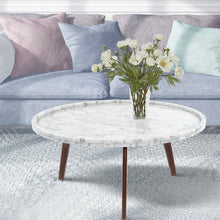 Load image into Gallery viewer, Cassara 31" Round Italian Carrara White Marble Coffee Table with Walnut Legs