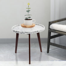 Load image into Gallery viewer, Cassara 19" Round Italian Carrara White Marble Side Table with Walnut Legs