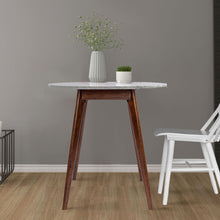Load image into Gallery viewer, Avella 31" Round Italian Carrara White Marble Dining Table with Walnut Legs