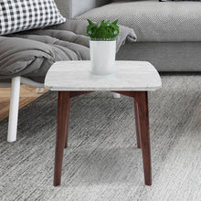 Load image into Gallery viewer, Gavia 19.5" Square Italian Carrara White Marble Side Table with Walnut Legs