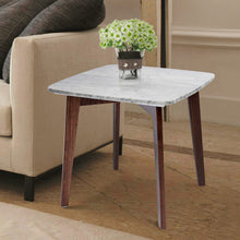 Load image into Gallery viewer, Gavia 19.5" Square Italian Carrara White Marble Side Table with Walnut Legs