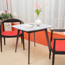 Load image into Gallery viewer, Senna 31" Square White Italian Carrara Marble Dining Table with Walnut Legs