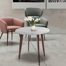 Load image into Gallery viewer, Avella 39" Round Italian Carrara White Marble Dining Table with Walnut Legs