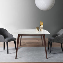 Load image into Gallery viewer, Senna 39" Square Italian Carrara White Marble Dining Table with Walnut Legs