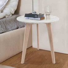 Load image into Gallery viewer, Cherie 15" Round Italian Carrara White Marble Table with Oak Legs
