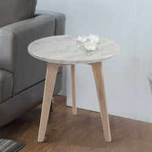 Load image into Gallery viewer, Cherie 15" Round Italian Carrara White Marble Table with Oak Legs