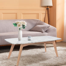 Load image into Gallery viewer, Faura 18" x 43.5" Rectangular Italian Carrara White Marble Table with Oak Legs