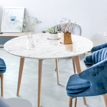 Load image into Gallery viewer, Avella 39" Round Italian Carrara White Marble Dining Table with Oak Legs