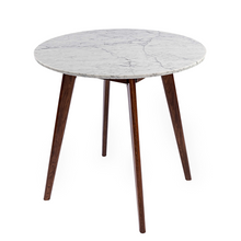 Load image into Gallery viewer, Avella 31" Round Italian Carrara White Marble Dining Table with Walnut Legs