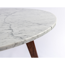 Load image into Gallery viewer, Avella 31" Round Italian Carrara White Marble Dining Table with Walnut Legs