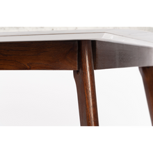 Load image into Gallery viewer, Avella 31" Round Italian Carrara White Marble Dining Table with Walnut Legs