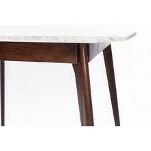 Load image into Gallery viewer, Senna 31" Square White Italian Carrara Marble Dining Table with Walnut Legs
