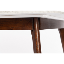 Load image into Gallery viewer, Senna 39" Square Italian Carrara White Marble Dining Table with Walnut Legs