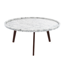 Load image into Gallery viewer, Cassara 31" Round Italian Carrara White Marble Coffee Table with Walnut Legs