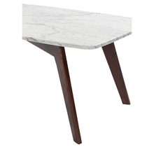 Load image into Gallery viewer, Faura 18" x 43.5" Rectangular Italian Carrara White Marble Table with Walnut Legs