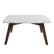 Load image into Gallery viewer, Vezzana 31" Square Italian Carrara White Marble Table with Walnut Legs