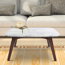 Load image into Gallery viewer, Vezzana 31" Square Italian Carrara White Marble Table with Walnut Legs