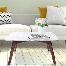 Load image into Gallery viewer, Vezzana 31" Square Italian Carrara White Marble Table with Walnut Legs