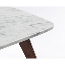 Load image into Gallery viewer, Vezzana 31" Square Italian Carrara White Marble Table with Walnut Legs