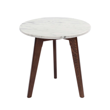 Load image into Gallery viewer, Cherie 15" Round Italian Carrara White Marble Table with Oak Legs