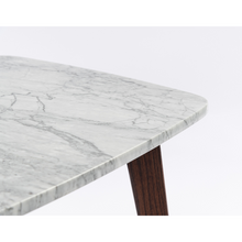 Load image into Gallery viewer, Gavia 19.5" Square Italian Carrara White Marble Side Table with Walnut Legs
