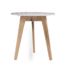 Load image into Gallery viewer, Cherie 15" Round Italian Carrara White Marble Table with Oak Legs