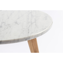 Load image into Gallery viewer, Cherie 15" Round Italian Carrara White Marble Table with Oak Legs