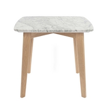 Load image into Gallery viewer, Gavia 19.5" Square Italian Carrara White Marble Side Table with Walnut Legs