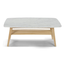 Load image into Gallery viewer, Laura 43" Rectangular Italian Carrara White Marble Coffee Table with Oak Shelf