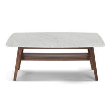 Load image into Gallery viewer, Laura 43" Rectangular Italian Carrara White Marble Coffee Table with Walnut Shelf