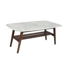 Load image into Gallery viewer, Laura 43" Rectangular Italian Carrara White Marble Coffee Table with Oak Shelf