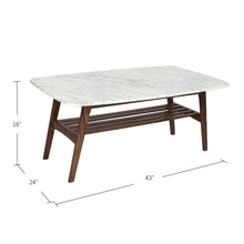Load image into Gallery viewer, Laura 43" Rectangular Italian Carrara White Marble Coffee Table with Walnut Shelf