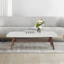 Load image into Gallery viewer, Laura 43" Rectangular Italian Carrara White Marble Coffee Table with Walnut Shelf