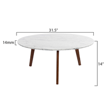Load image into Gallery viewer, Stella 31" Round Italian Carrara White Marble Coffee Table with Walnut Legs