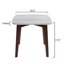 Load image into Gallery viewer, Gavia 19.5" Square Italian Carrara White Marble Side Table with Walnut Legs
