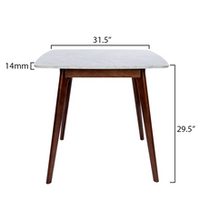 Load image into Gallery viewer, Senna 31" Square White Italian Carrara Marble Dining Table with Walnut Legs