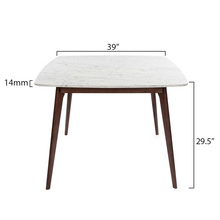 Load image into Gallery viewer, Senna 39" Square Italian Carrara White Marble Dining Table with Walnut Legs