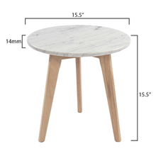 Load image into Gallery viewer, Cherie 15" Round Italian Carrara White Marble Table with Oak Legs