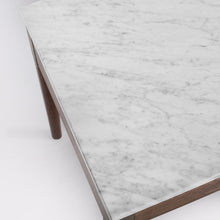Load image into Gallery viewer, Alto 18" Square Italian Carrara White Marble Side Table with Walnut Leg