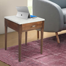 Load image into Gallery viewer, Alto 18" Square Italian Carrara White Marble Side Table with Walnut Leg