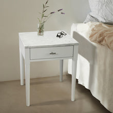 Load image into Gallery viewer, Alto 18" Square Italian Carrara White Marble Side Table with White Leg