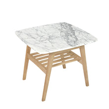 Load image into Gallery viewer, Cassoro 24" Square Italian Carrara White Marble Side Table with Oak Shelf