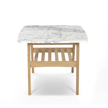 Load image into Gallery viewer, Cassoro 24" Square Italian Carrara White Marble Side Table with Oak Shelf