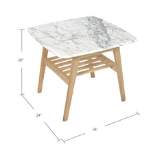 Load image into Gallery viewer, Cassoro 24" Square Italian Carrara White Marble Side Table with Oak Shelf