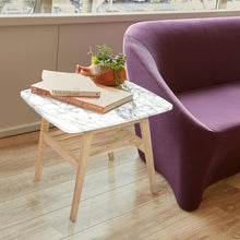 Load image into Gallery viewer, Cassoro 24" Square Italian Carrara White Marble Side Table with Oak Shelf