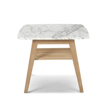 Load image into Gallery viewer, Cassoro 24" Square Italian Carrara White Marble Side Table with Walnut Shelf