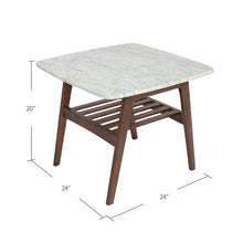 Load image into Gallery viewer, Cassoro 24" Square Italian Carrara White Marble Side Table with Walnut Shelf