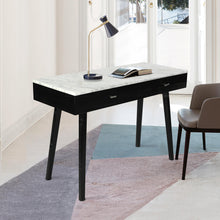 Load image into Gallery viewer, Viola 44" Rectangular Italian Carrara White Marble Writing Desk with Black Leg