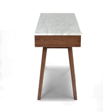 Load image into Gallery viewer, Viola 44" Rectangular Italian Carrara White Marble Writing Desk with Walnut Leg